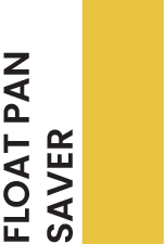 Yellow and gray label with "float pan saver" text