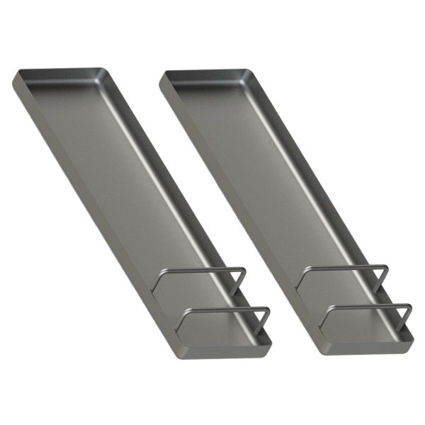 Two galvenized kneeboard sliders on a white background